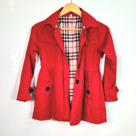 Other - Girls Red Plaid Trench Coat